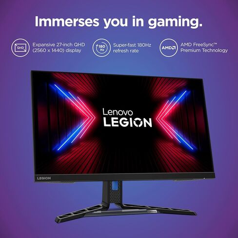 Lenovo Legion R27q-30 Gaming Monitor, 27" QHD Display, 165Hz Refresh, 0.5ms Response, AMD FreeSync Premium, HDMI 2.1 and DisplayPort 1.4 Ports, Ergonomic Stand, 350 nits, Raven Black in Saudi Arabia