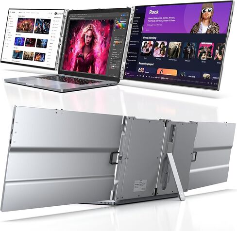 L LIMINK 14" Portable Triple Monitor for Laptop, Aluminum Alloy Laptop Screen Monitor Extender with Kickstand, 1200P Plug&Play FreeSync Frameless Dual Monitor for 13-16" Windows MacBook Laptop - LK14 in Kuwait