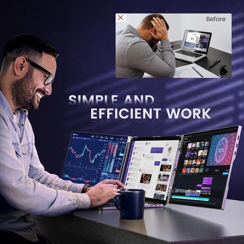 L LIMINK 14" Portable Triple Monitor for Laptop, Aluminum Alloy Laptop Screen Monitor Extender with Kickstand, 1200P Plug&Play FreeSync Frameless Dual Monitor for 13-16" Windows MacBook Laptop - LK14 in Kuwait