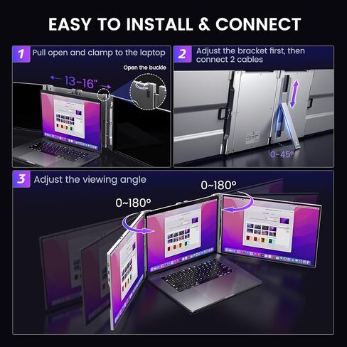 L LIMINK 14" Portable Triple Monitor for Laptop, Aluminum Alloy Laptop Screen Monitor Extender with Kickstand, 1200P Plug&Play FreeSync Frameless Dual Monitor for 13-16" Windows MacBook Laptop - LK14 in Kuwait