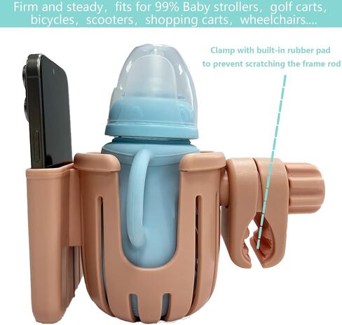 Universal Cup Holder – Stroller Cup and Phone Holder with Attachment for Bike, Walker, Wheelchair & Scooter - Essential Stroller, Walker and Wheelchair Accessories (Black) in Saudi Arabia