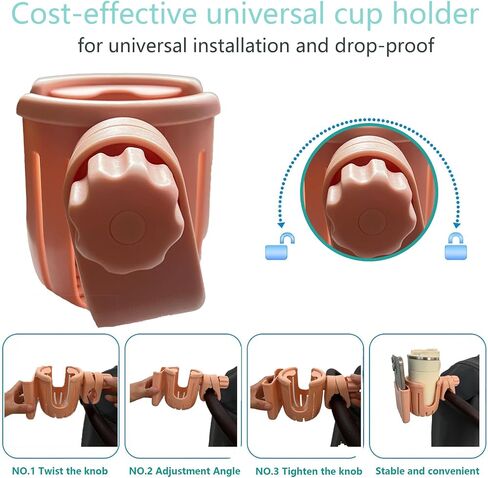 Universal Cup Holder – Stroller Cup and Phone Holder with Attachment for Bike, Walker, Wheelchair & Scooter - Essential Stroller, Walker and Wheelchair Accessories (Black) in Saudi Arabia
