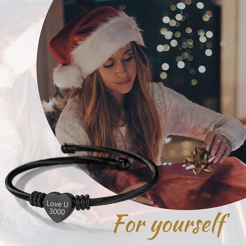 GOLDCHIC JEWELRY سوار مدلاة على شكل قلب يحمل صورًا للنساء والفتيات، أساور من الفولاذ المقاوم للصدأ قابلة للتعديل مخصصة باللون الذهبي/الأسود in Kuwait