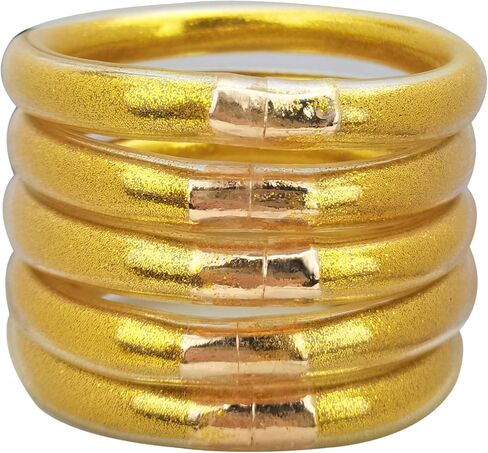 مجموعة أساور سيليكون هلامية ناعمة مملوءة بالجليتر من 5 قطع من YBMYCM، أساور عصرية لامعة كهدية للنساء والفتيات in Kuwait