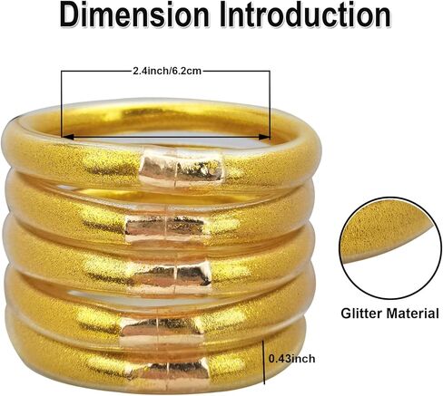 مجموعة أساور سيليكون هلامية ناعمة مملوءة بالجليتر من 5 قطع من YBMYCM، أساور عصرية لامعة كهدية للنساء والفتيات in Kuwait