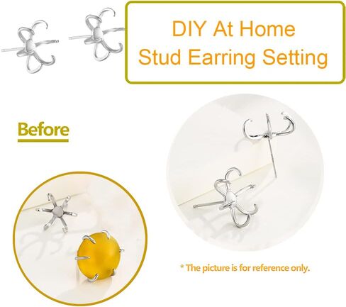 2 Pairs 925 Sterling Silver 6 Claws Earring Blank Stud Post Earwires Finding Earring Mounting fit 10-14mm Stone for DIY Jewelry Craft Making in Saudi Arabia