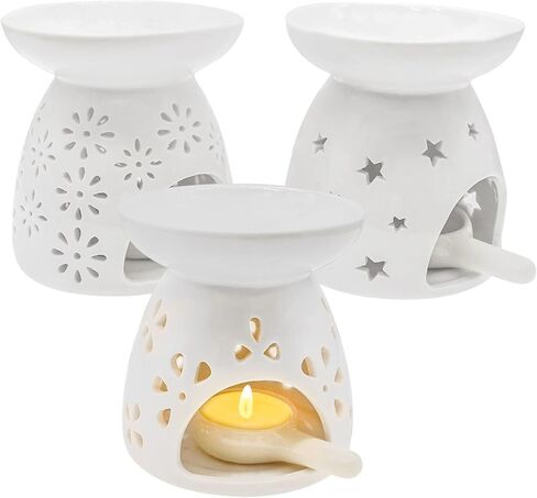 مجموعة من 3 حامل شموع من السيراميك، موقد زيتي، موقد زيت عطري للعلاج العطري، شعلات تذوب الشمع من أجل هدية ديكور غرفة النوم واليوجا والمنزل in Kuwait