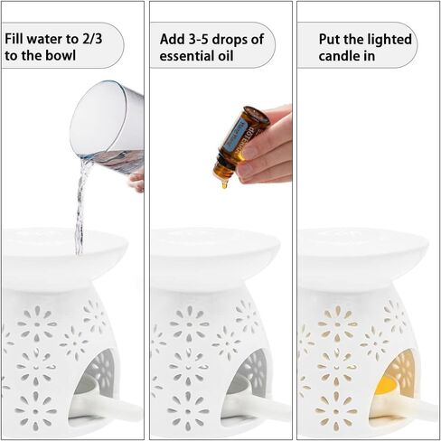 مجموعة من 3 حامل شموع من السيراميك، موقد زيتي، موقد زيت عطري للعلاج العطري، شعلات تذوب الشمع من أجل هدية ديكور غرفة النوم واليوجا والمنزل in Kuwait