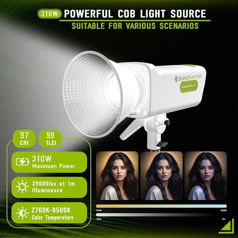 310W Max COB LED Video Light, SUNCRAFTER 2700-6500K Bi-Color Photography Studio Lighting, Bowens Mount App Control, 39,000 lux/m 10 Built-in Lighting FX for Video Live Streaming, S200B PRO 200W in Saudi Arabia