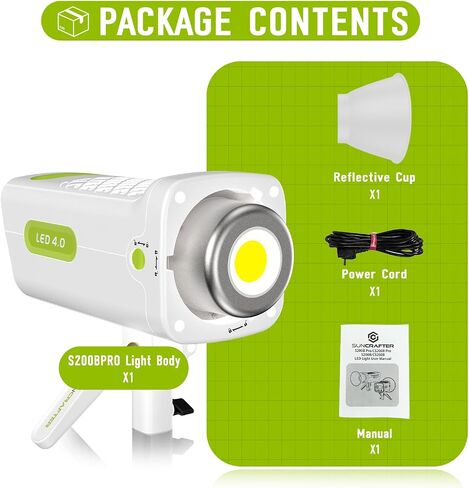 310W Max COB LED Video Light, SUNCRAFTER 2700-6500K Bi-Color Photography Studio Lighting, Bowens Mount App Control, 39,000 lux/m 10 Built-in Lighting FX for Video Live Streaming, S200B PRO 200W in Saudi Arabia