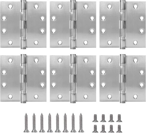 4.5" Heavy Duty Stainless Steel Door Hinge, 3 Pack 4.5 x 4.5 Inch Ball Bearing Door Hinges with Square Corners for Commercial and Residential Doors, Brushed Nickel in Saudi Arabia