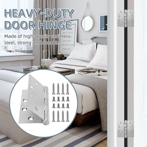 4.5" Heavy Duty Stainless Steel Door Hinge, 3 Pack 4.5 x 4.5 Inch Ball Bearing Door Hinges with Square Corners for Commercial and Residential Doors, Brushed Nickel in Saudi Arabia