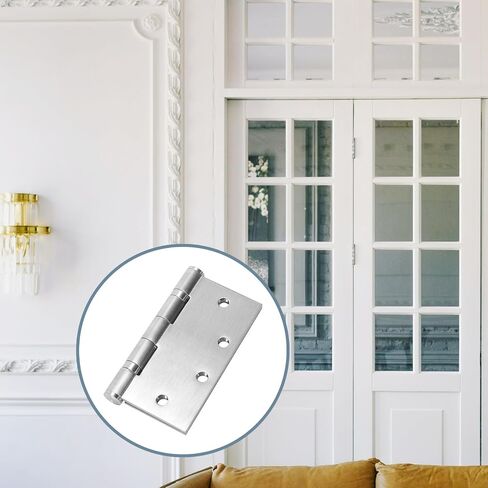4.5" Heavy Duty Stainless Steel Door Hinge, 3 Pack 4.5 x 4.5 Inch Ball Bearing Door Hinges with Square Corners for Commercial and Residential Doors, Brushed Nickel in Saudi Arabia