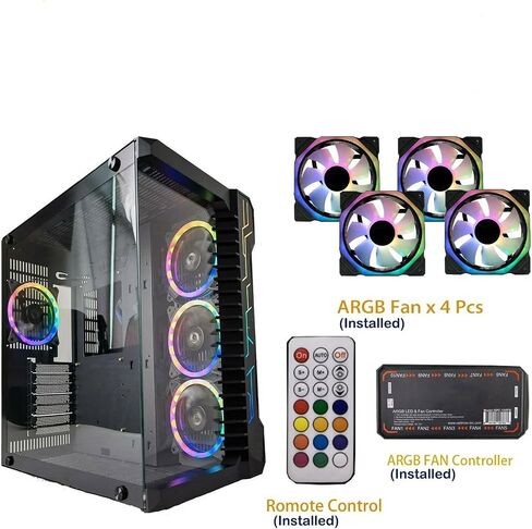 A19 Series Gamma X1 M-ATX/ATX/ITX Computer Gaming Case 2-Sided Glass,USB3.0, with 4 ARGB Light-Emitting 12cm Fans with and 1 ARGB Fan Controller That can Support 10 Ports(A19 Series Gamma X1) in Saudi Arabia