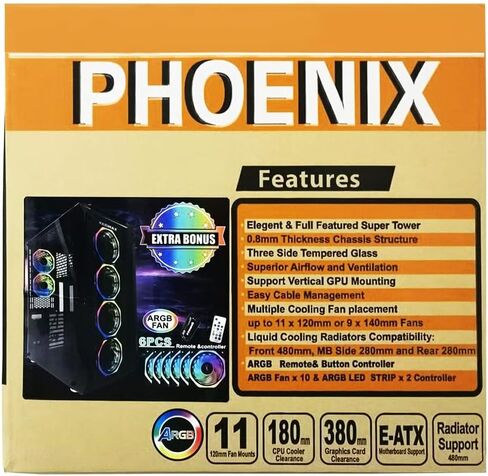 A19 Series Gamma X1 M-ATX/ATX/ITX Computer Gaming Case 2-Sided Glass,USB3.0, with 4 ARGB Light-Emitting 12cm Fans with and 1 ARGB Fan Controller That can Support 10 Ports(A19 Series Gamma X1) in Saudi Arabia
