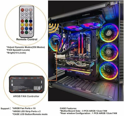 A19 Series Gamma X1 M-ATX/ATX/ITX Computer Gaming Case 2-Sided Glass,USB3.0, with 4 ARGB Light-Emitting 12cm Fans with and 1 ARGB Fan Controller That can Support 10 Ports(A19 Series Gamma X1) in Saudi Arabia
