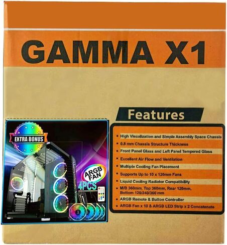 A19 Series Gamma X1 M-ATX/ATX/ITX Computer Gaming Case 2-Sided Glass,USB3.0, with 4 ARGB Light-Emitting 12cm Fans with and 1 ARGB Fan Controller That can Support 10 Ports(A19 Series Gamma X1) in Saudi Arabia