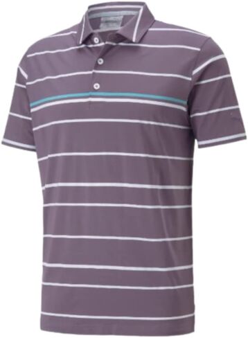 PUMA Mens Mattr Border Lines Stripe UPF 40+ Golf Polo - Purple Charcoal/Dusty Aqua XL in Saudi Arabia