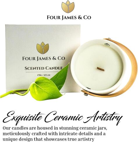 Four James & CO Luxurious Eco-Friendly Soy Wax 6oz Candle with Exquisite Ceramic Artistry (Sea Salt & Sage) in Saudi Arabia
