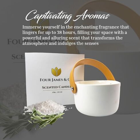 Four James & CO Luxurious Eco-Friendly Soy Wax 6oz Candle with Exquisite Ceramic Artistry (Sea Salt & Sage) in Saudi Arabia