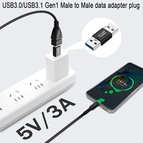 QIANRENON USB3.0 ذكر إلى ذكر 180 درجة محول موسع 5 جيجابت في الثانية USB3.0 USB3.1 Gen1 قابس لتوصيل البيانات وشحن موصل زاوية عكسي 5V/3A، Al Shell، لتمديد USB PC الكمبيوتر المحمول والكمبيوتر اللوحي، قطعتان in Saudi Arabia