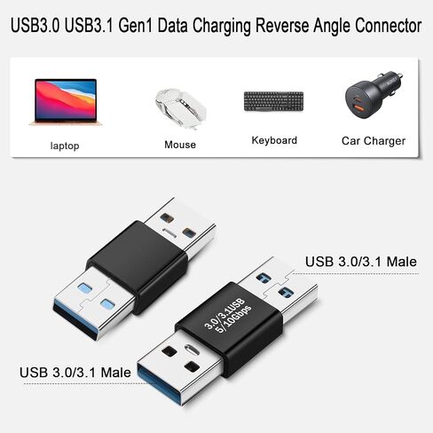 QIANRENON USB3.0 ذكر إلى ذكر 180 درجة محول موسع 5 جيجابت في الثانية USB3.0 USB3.1 Gen1 قابس لتوصيل البيانات وشحن موصل زاوية عكسي 5V/3A، Al Shell، لتمديد USB PC الكمبيوتر المحمول والكمبيوتر اللوحي، قطعتان in Saudi Arabia