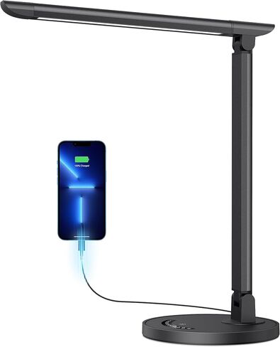 مصباح مكتب LED، مصباح طاولة للعناية بالعين مع منفذ شحن USB، 35 وضع إضاءة، وظيفة اللمس/الذاكرة، مصابيح مكتبية لمصباح القراءة الخافت للمكتب المنزلي (أبيض) in Saudi Arabia