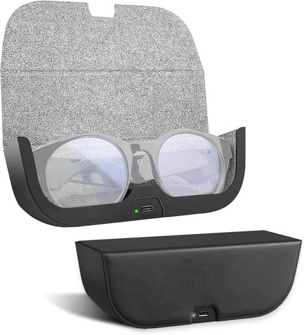 حقيبة شحن للسفر من جلد البولي يوريثان الصلب من REEYEAR مع سعة بطارية 800 مللي أمبير في الساعة تناسب نظارات Razer Anzu الذكية الدائرية، صندوق شاحن واقٍ 2 في 1 يحافظ على نظارات Razer Anzu الذكية مشحونة أثناء التنقل in Kuwait