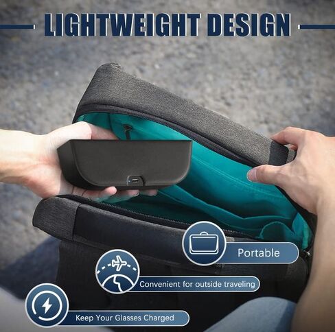 حقيبة شحن للسفر من جلد البولي يوريثان الصلب من REEYEAR مع سعة بطارية 800 مللي أمبير في الساعة تناسب نظارات Razer Anzu الذكية الدائرية، صندوق شاحن واقٍ 2 في 1 يحافظ على نظارات Razer Anzu الذكية مشحونة أثناء التنقل in Kuwait