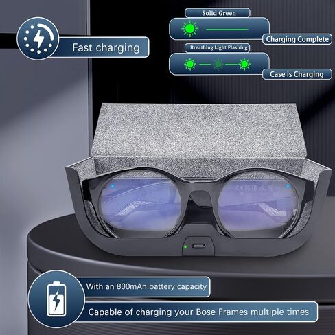 حقيبة شحن للسفر من جلد البولي يوريثان الصلب من REEYEAR مع سعة بطارية 800 مللي أمبير في الساعة تناسب نظارات Razer Anzu الذكية الدائرية، صندوق شاحن واقٍ 2 في 1 يحافظ على نظارات Razer Anzu الذكية مشحونة أثناء التنقل in Kuwait