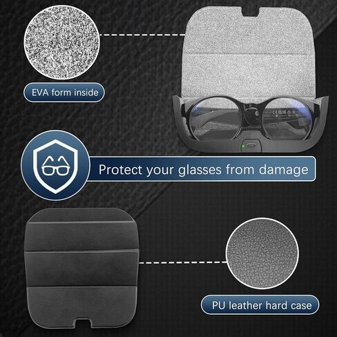 حقيبة شحن للسفر من جلد البولي يوريثان الصلب من REEYEAR مع سعة بطارية 800 مللي أمبير في الساعة تناسب نظارات Razer Anzu الذكية الدائرية، صندوق شاحن واقٍ 2 في 1 يحافظ على نظارات Razer Anzu الذكية مشحونة أثناء التنقل in Kuwait