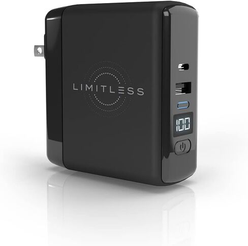 Limitless PowerPro Go 10,000mAh Power Bank 3-in-1 Wall Charger with Type-C Power Delivery, USB-A, & Qi Wireless Charging, Digital Display & Fast Charging for iPhone Android, Samsung (Black) in Saudi Arabia