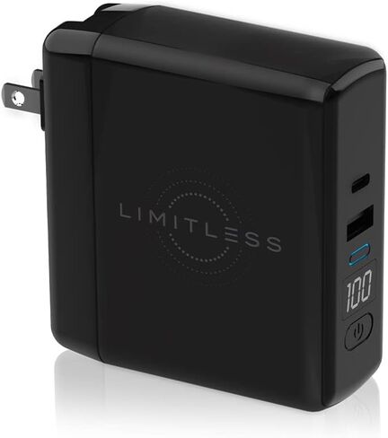 Limitless PowerPro Go 10,000mAh Power Bank 3-in-1 Wall Charger with Type-C Power Delivery, USB-A, & Qi Wireless Charging, Digital Display & Fast Charging for iPhone Android, Samsung (Black) in Saudi Arabia