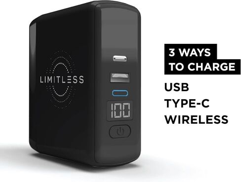 Limitless PowerPro Go 10,000mAh Power Bank 3-in-1 Wall Charger with Type-C Power Delivery, USB-A, & Qi Wireless Charging, Digital Display & Fast Charging for iPhone Android, Samsung (Black) in Saudi Arabia