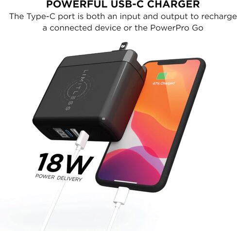 Limitless PowerPro Go 10,000mAh Power Bank 3-in-1 Wall Charger with Type-C Power Delivery, USB-A, & Qi Wireless Charging, Digital Display & Fast Charging for iPhone Android, Samsung (Black) in Saudi Arabia