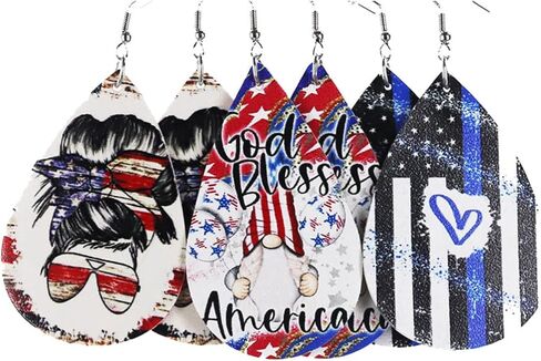 3 Pairs Colorful Independence Day Leather Dangle Earrings Set Dainty Star Sunflower Love Eagle USA Print Earrings for Women Girls Jewelry in Saudi Arabia