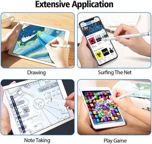 أقلام لمس لشاشات اللمس، قلم لمس نشط متوافق مع Apple، قلم رقمي دقيق 1.5 مم، قلم قابل لإعادة الشحن لأجهزة i-Pad/Pro/Air/Mini/i-Phone/الهاتف المحمول/Samsung/الكمبيوتر اللوحي للرسم والكتابة (أبيض) in Kuwait