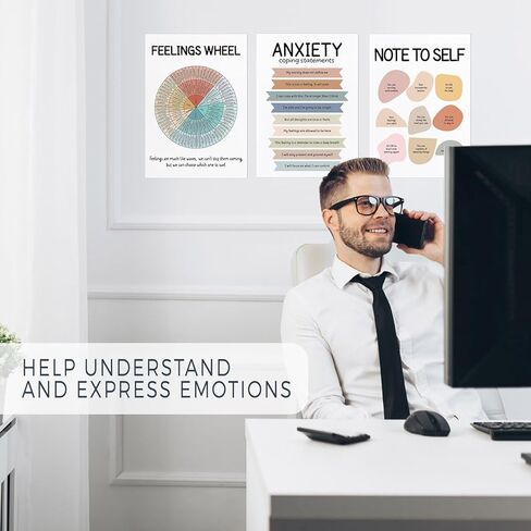 ملصقات مخطط مشاعر الصحة العقلية - 10 قطع من الرسوم البيانية لمهارات التعامل مع المشاعر للمنزل والمكتب وزاوية التهدئة التي يجب اقتناؤها لتزيين الحائط، وهدايا علم النفس للمعالج ومستشار المدرسة والأخصائي الاجتماعي in Kuwait