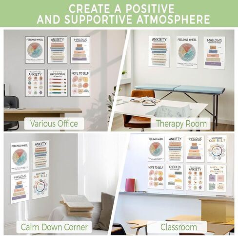 ملصقات مخطط مشاعر الصحة العقلية - 10 قطع من الرسوم البيانية لمهارات التعامل مع المشاعر للمنزل والمكتب وزاوية التهدئة التي يجب اقتناؤها لتزيين الحائط، وهدايا علم النفس للمعالج ومستشار المدرسة والأخصائي الاجتماعي in Kuwait