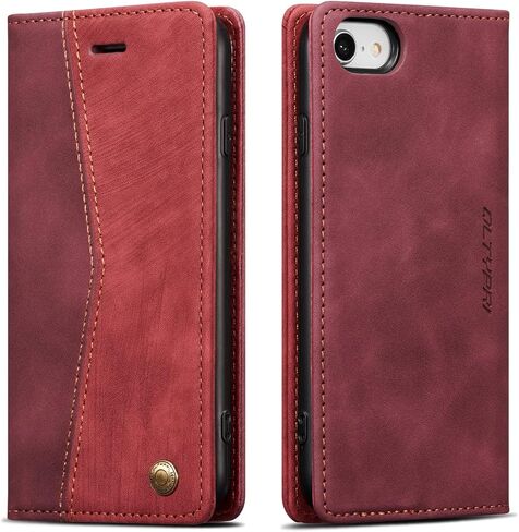QLTYPRI Leather Wallet Case for iPhone 6 Plus/6S Plus, Vintage Flip Folio Cover with Card Slot, Magnetic Closure, Shockproof Protective Cover - Black in Saudi Arabia