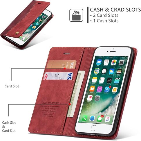 QLTYPRI Leather Wallet Case for iPhone 6 Plus/6S Plus, Vintage Flip Folio Cover with Card Slot, Magnetic Closure, Shockproof Protective Cover - Black in Saudi Arabia