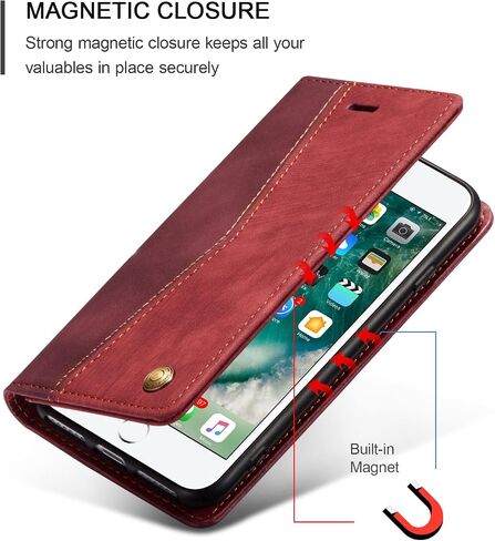 QLTYPRI Leather Wallet Case for iPhone 6 Plus/6S Plus, Vintage Flip Folio Cover with Card Slot, Magnetic Closure, Shockproof Protective Cover - Black in Saudi Arabia