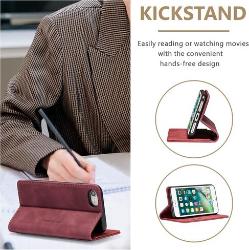 QLTYPRI Leather Wallet Case for iPhone 6 Plus/6S Plus, Vintage Flip Folio Cover with Card Slot, Magnetic Closure, Shockproof Protective Cover - Black in Saudi Arabia