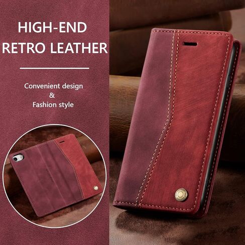 QLTYPRI Leather Wallet Case for iPhone 6 Plus/6S Plus, Vintage Flip Folio Cover with Card Slot, Magnetic Closure, Shockproof Protective Cover - Black in Saudi Arabia