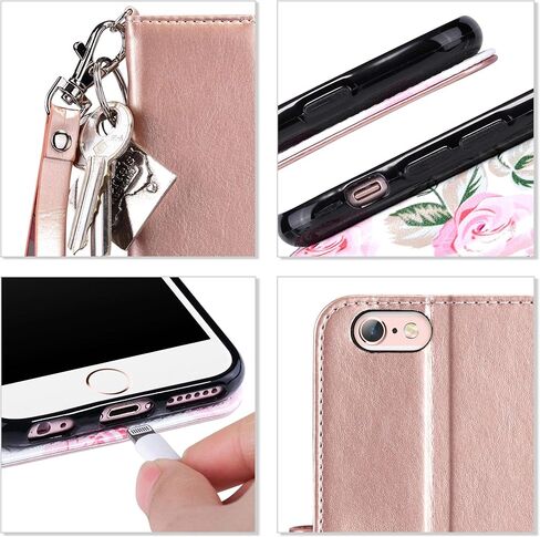 حافظة محفظة ULAK iPhone 6s، محفظة iPhone 6، حافظة محفظة من جلد البولي يوريثان قابلة للطي لهاتف iPhone 6S مع حامل للبطاقات، غطاء واقٍ مقاوم للصدمات لهاتف iPhone 6/6s 4.7 بوصة، ذهبي وردي in Kuwait