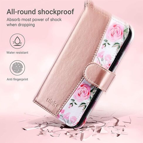 حافظة محفظة ULAK iPhone 6s، محفظة iPhone 6، حافظة محفظة من جلد البولي يوريثان قابلة للطي لهاتف iPhone 6S مع حامل للبطاقات، غطاء واقٍ مقاوم للصدمات لهاتف iPhone 6/6s 4.7 بوصة، ذهبي وردي in Kuwait
