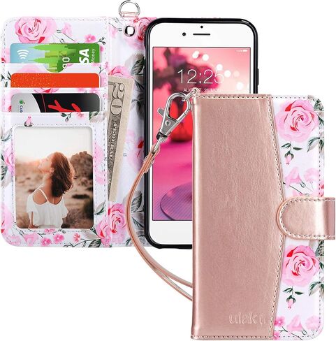 حافظة محفظة ULAK iPhone 6s، محفظة iPhone 6، حافظة محفظة من جلد البولي يوريثان قابلة للطي لهاتف iPhone 6S مع حامل للبطاقات، غطاء واقٍ مقاوم للصدمات لهاتف iPhone 6/6s 4.7 بوصة، ذهبي وردي in Kuwait