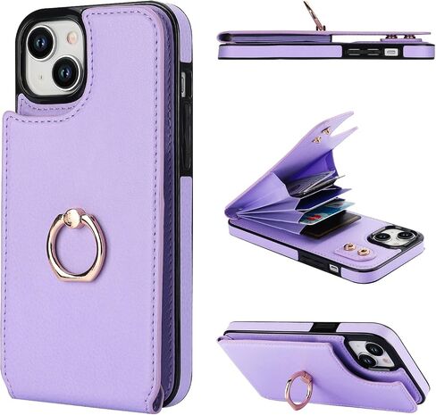 Folosu Compatible with iPhone 15 Plus Case Wallet with Card Holder, 360°Rotation Finger Ring Holder Kickstand, RFID Blocking Leather Protective Double Buttons Shockproof Cover 6.7 Inch Rose Gold in Saudi Arabia