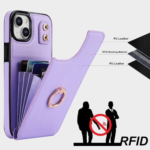 Folosu Compatible with iPhone 15 Plus Case Wallet with Card Holder, 360°Rotation Finger Ring Holder Kickstand, RFID Blocking Leather Protective Double Buttons Shockproof Cover 6.7 Inch Rose Gold in Saudi Arabia