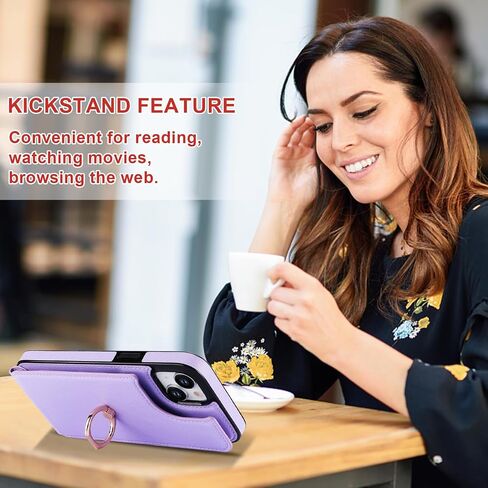 Folosu Compatible with iPhone 15 Plus Case Wallet with Card Holder, 360°Rotation Finger Ring Holder Kickstand, RFID Blocking Leather Protective Double Buttons Shockproof Cover 6.7 Inch Rose Gold in Saudi Arabia